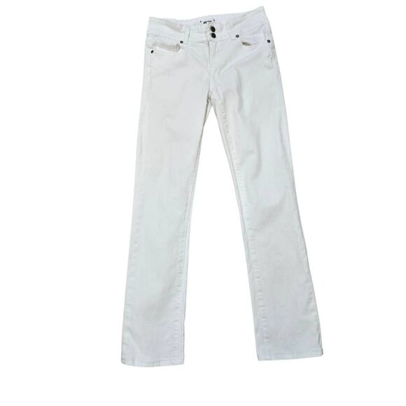 Paige Hidden Hills Straight Jeans Women's 26 White Denim Stretch Zip Fly Hipster - Picture 2 of 8